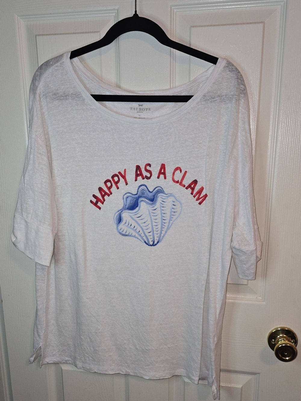 Talbots White Scoop Neck 'Happy As A Clam' Graphic Tee